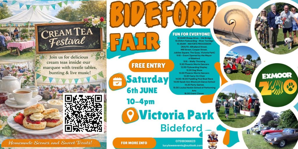 The Bideford Fair and Cream Tea Festival plus Mayor's Parade will take place on Saturday 6th June 2026